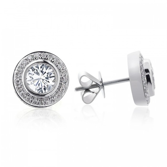 1.25 Carat Diamond Bezel Set Halo Gold Earrings - Picture 4 of 4